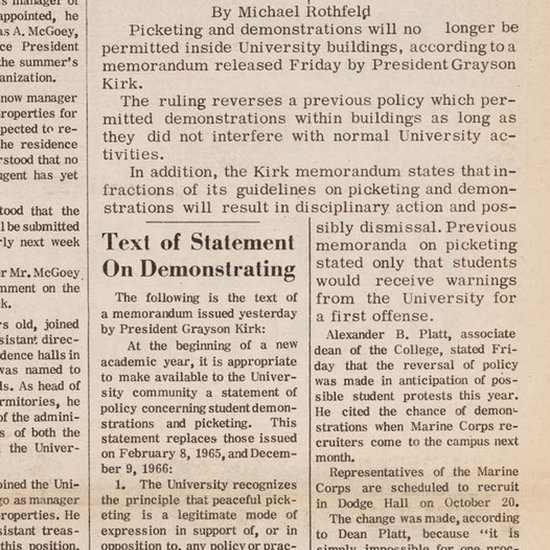 Image of "Kirk Bans Pickets in CU Buildings: September 25, 1967 "