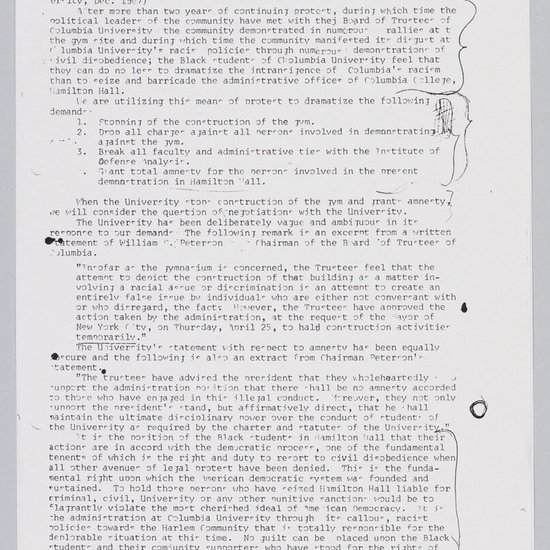 Image of Statement from black students occupying Hamilton Hall