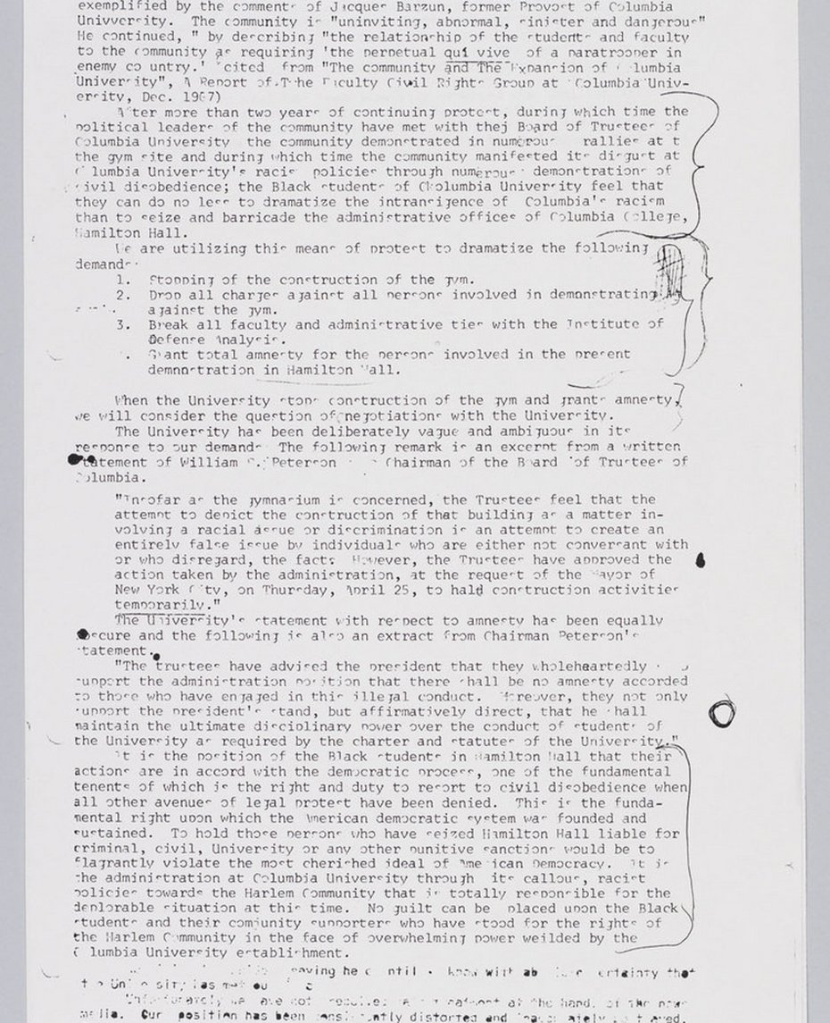 Image of Statement from black students occupying Hamilton Hall