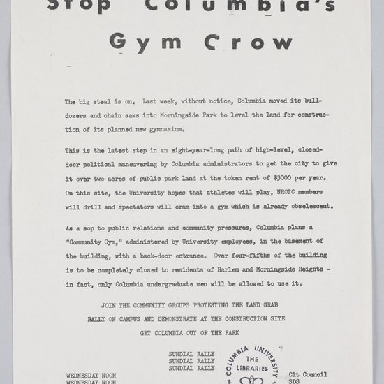 Image of "Stop Columbia's Gym Crow"