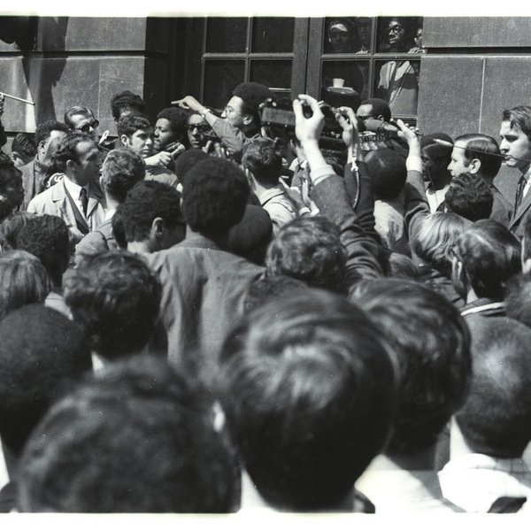 Image of H. Rap Brown reading Hamilton Hall statement