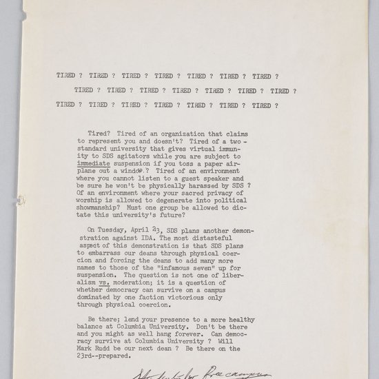 Image of Circular: "Tired? Tired? Tired?"